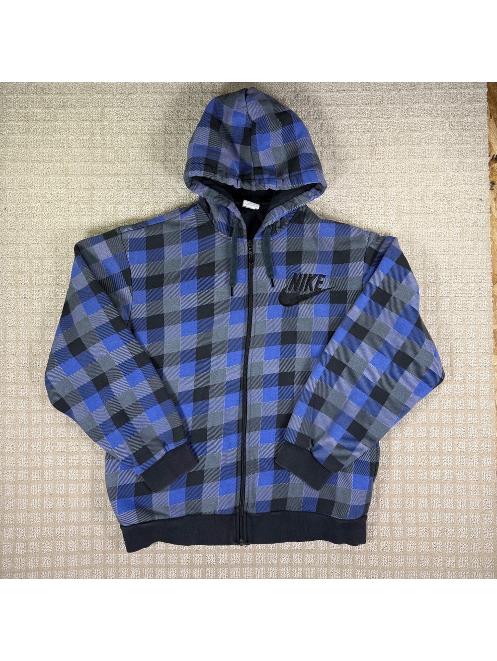 Nike Blue Plaid Zip Hoodie L Y2K